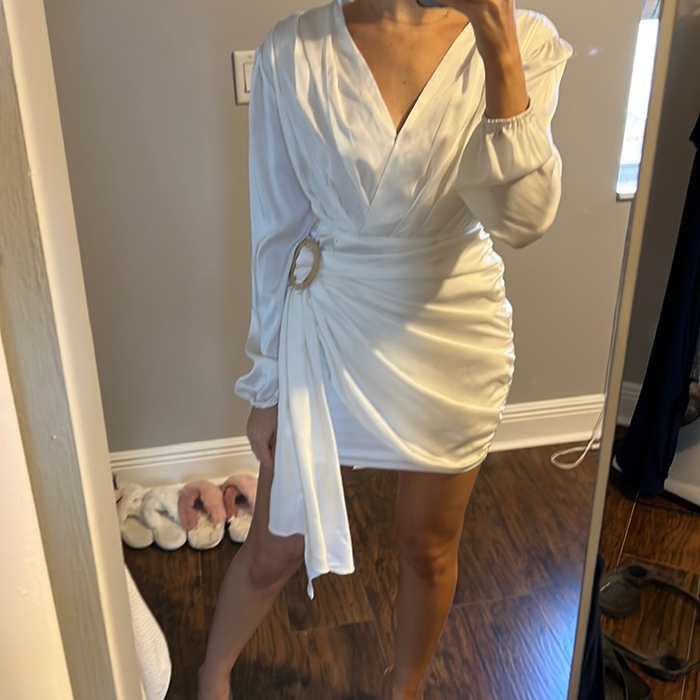 NWT WAYF XS white satin effect dress.
